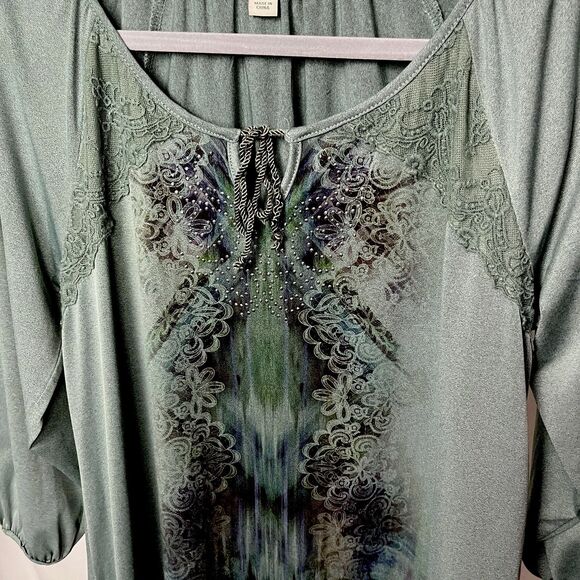 Unity World Wear Tunic Top Lace Studs Green Small Asymmetric Fairy Boho Hippie - Picture 2 of 6